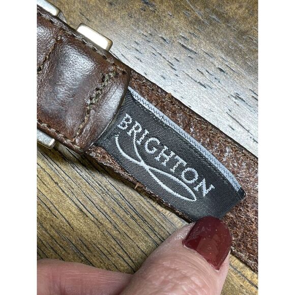 Brighton Belt  Brown Smooth Leather Silver Tone Size 34 Large Western - Picture 5 of 8